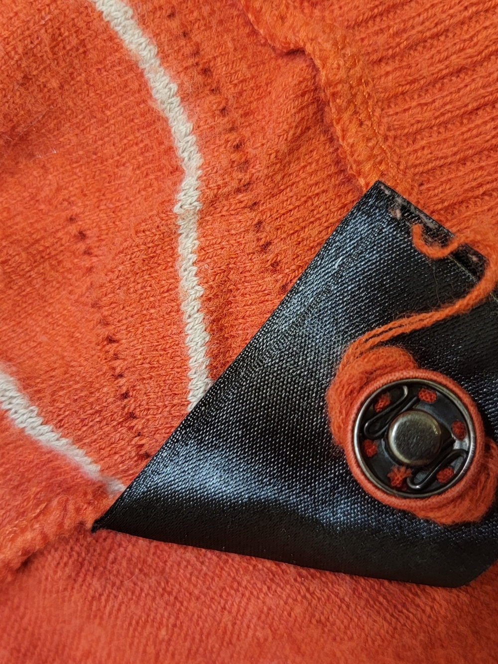 Men's Orange Knit Sweater with Contrast Stitching